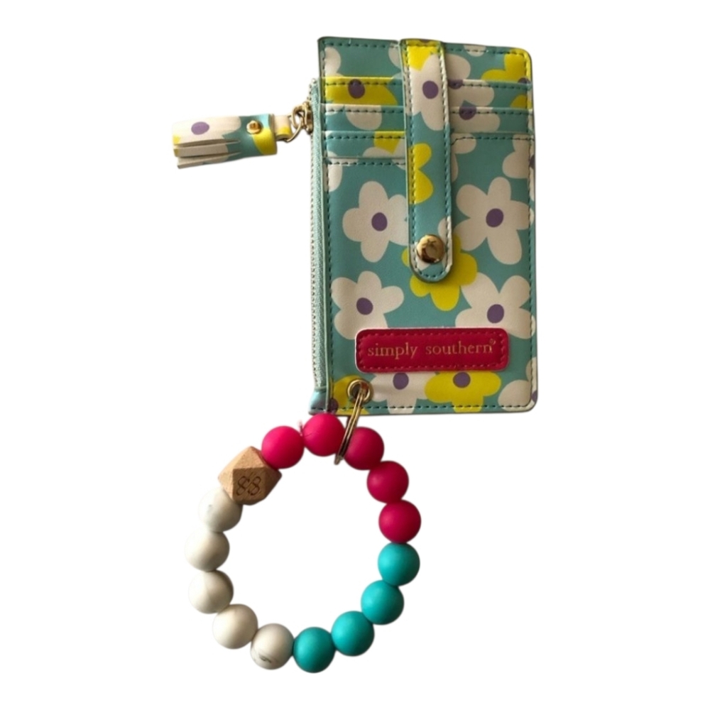 Simply Southern Teal and Yellow Floral Card Holder with Beaded Bracelet